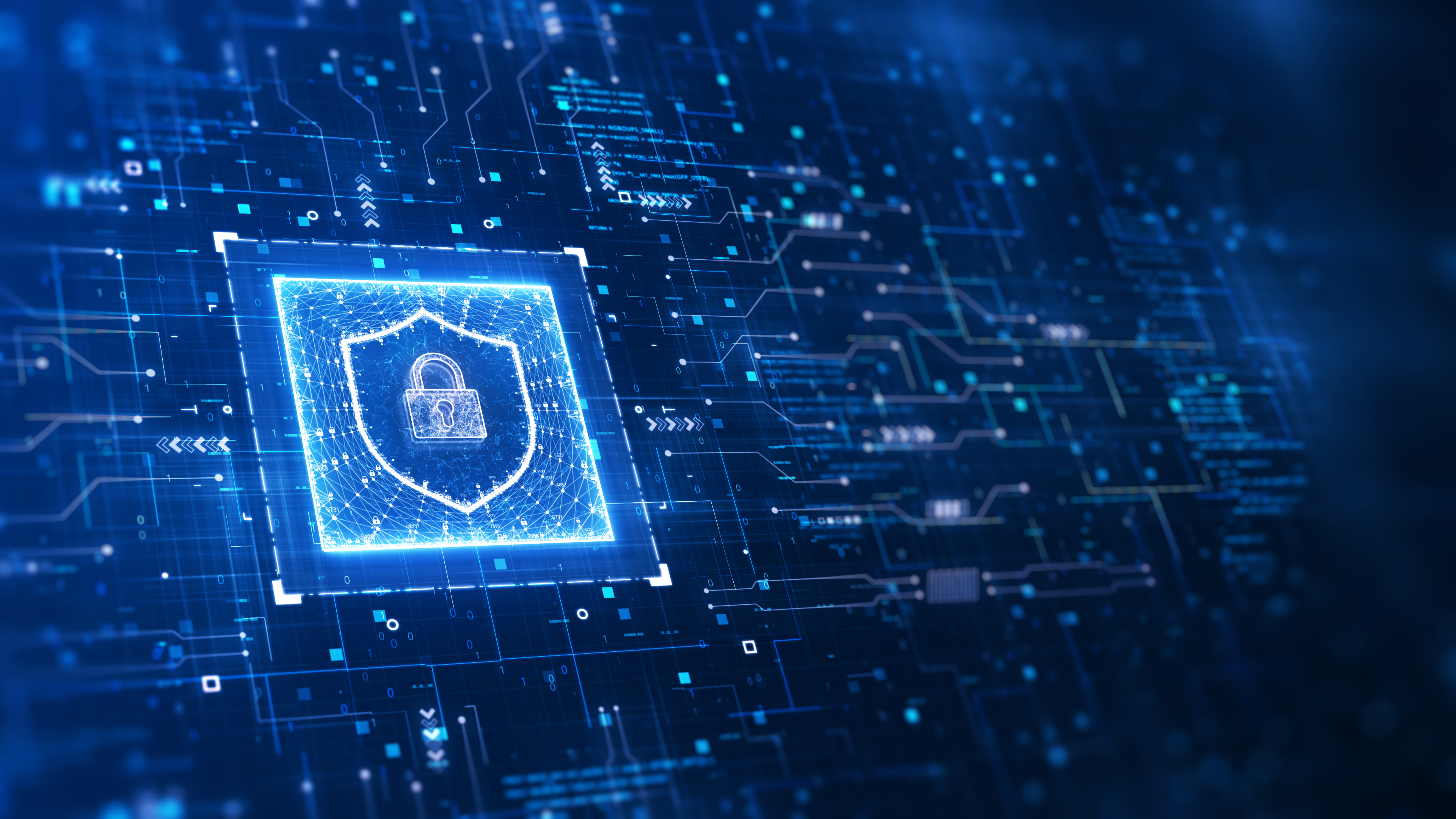 stock image of a lock with electronic chip background