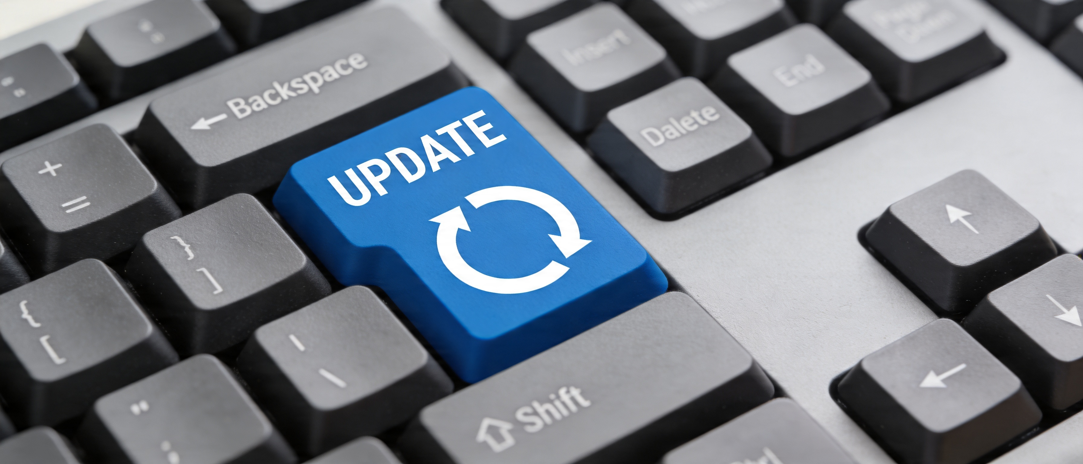 keyboard centered on the usual enter key except it has the word 'update' and a circle made of two arrows below the word